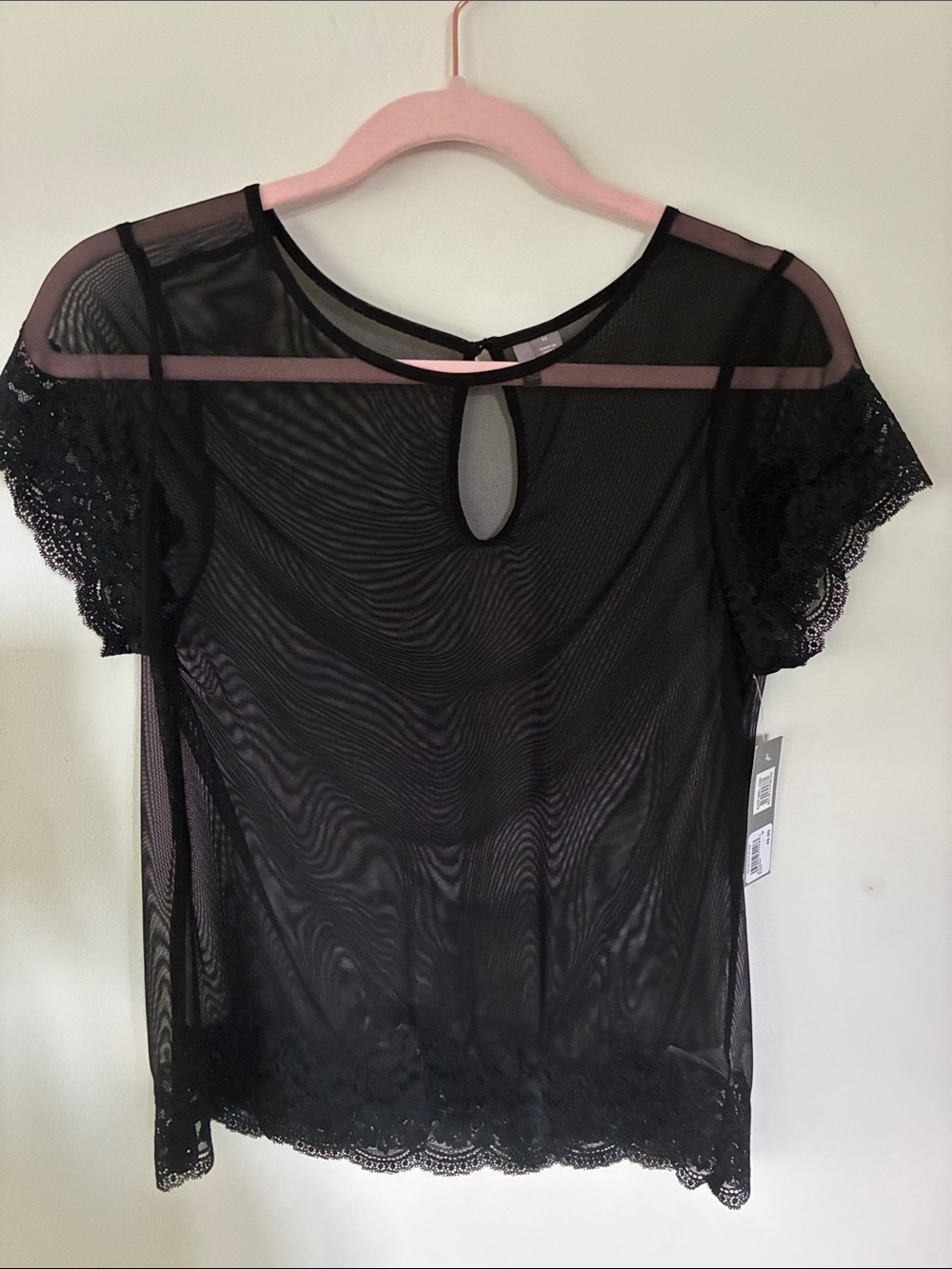 Chelsea28 Black Sheer Lace-Trim Chemise